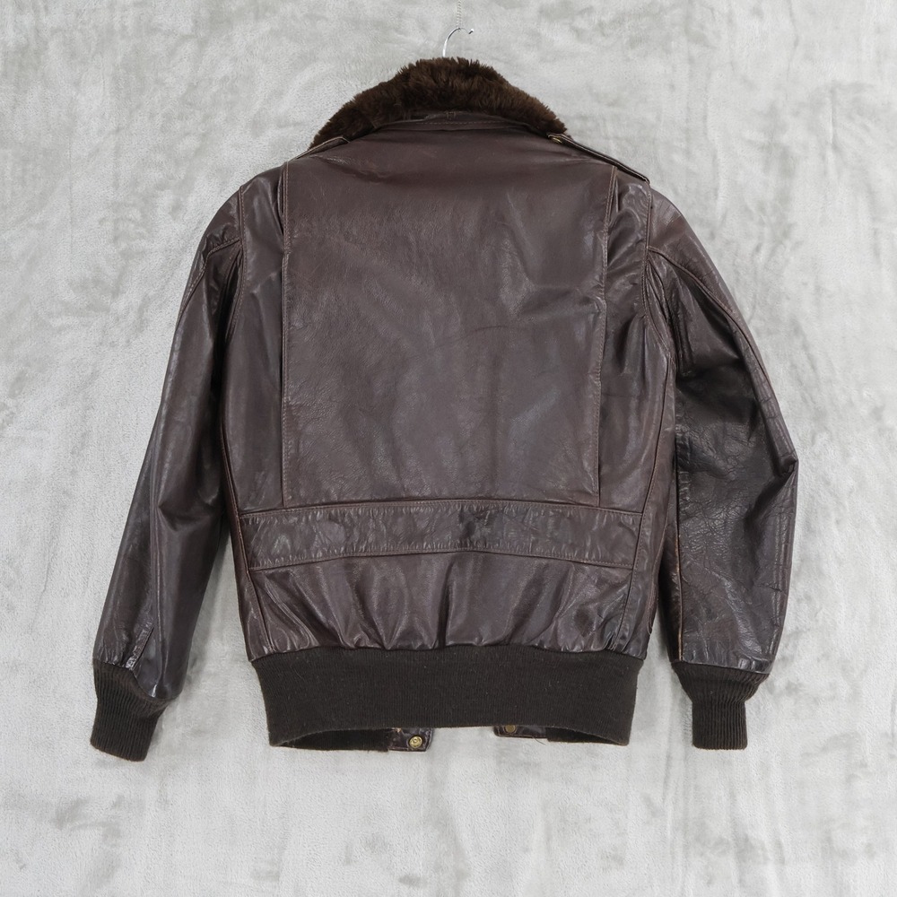 Schott NYC Vtg Leather Flight Bomber Jacket Fur Collar Lining Mens Size 34 USA - Picture 14 of 16